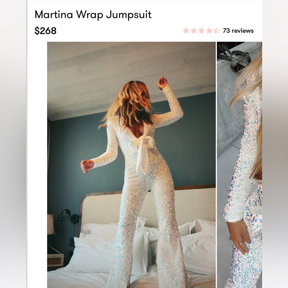 Show me your mumu Martina Wrap Jumpsuit white sequin medium